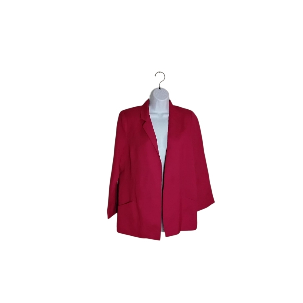 aryn K. Women's M Red Linen Blend Pockets Lined Open Front Blazer Jacket